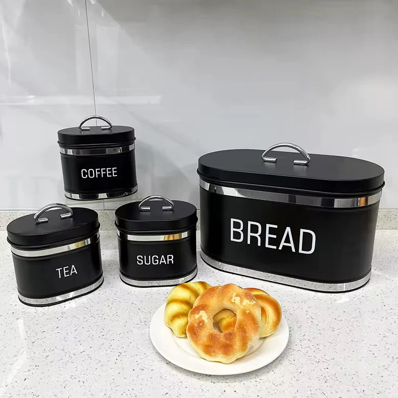 Bread Bin & 4-Piece Canister Set – Tea, Coffee & Sugar - Image 3