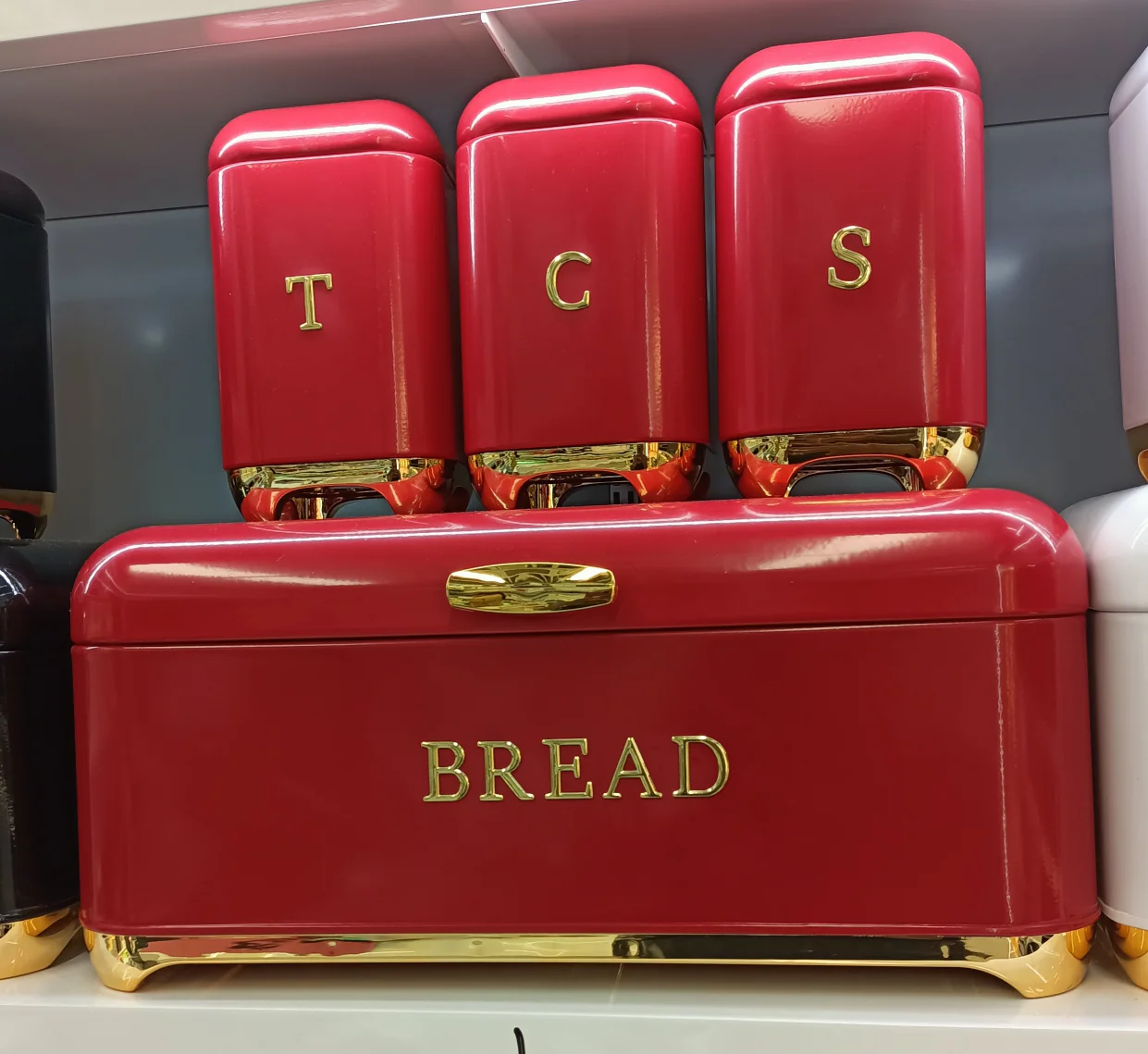Nordic Bread Box with 3 Canister Set Gold Trim Kenya - Image 8