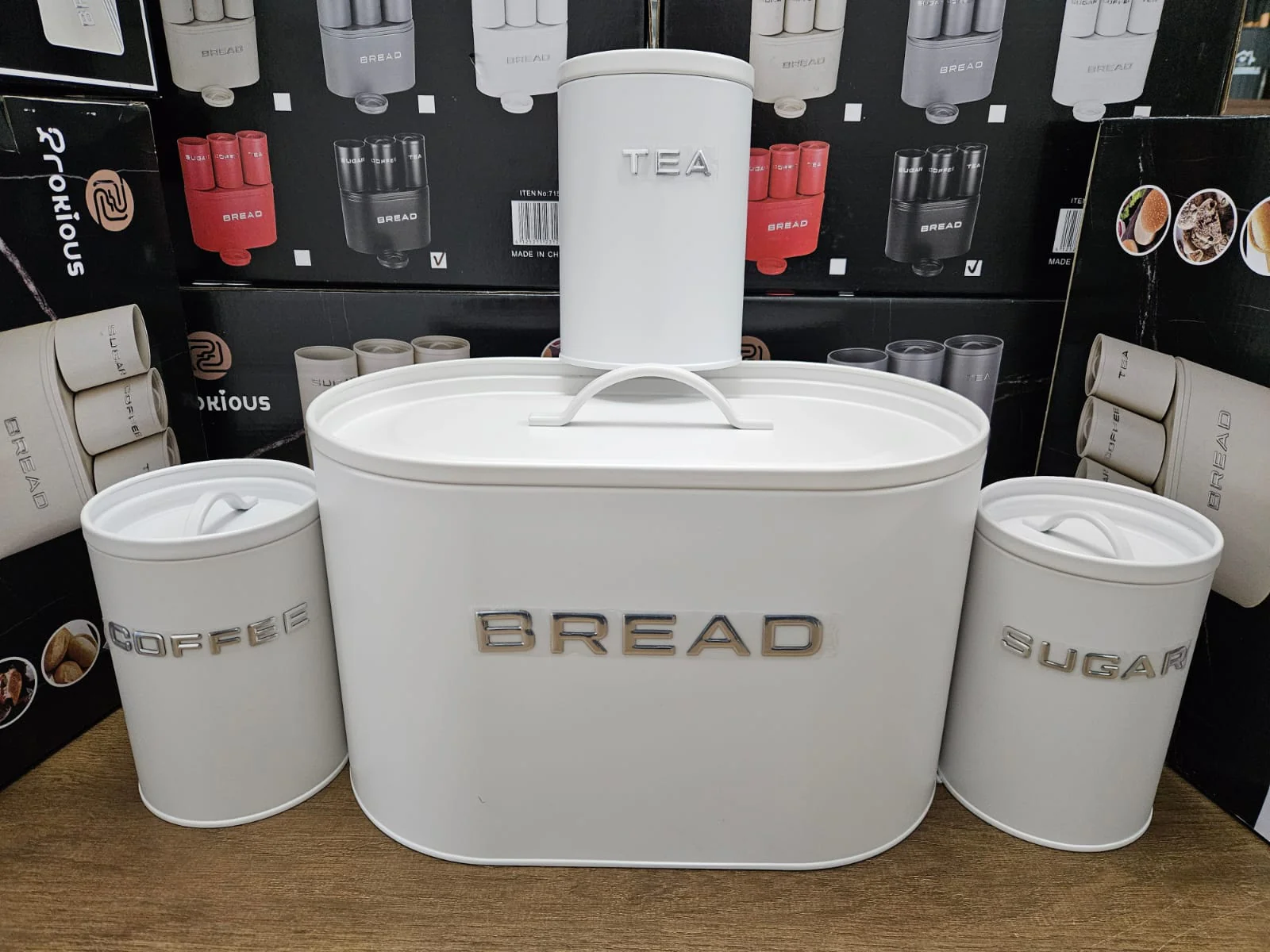 Alloy Bread Bin with 3 Labelled Airtight Canisters Set - Image 3