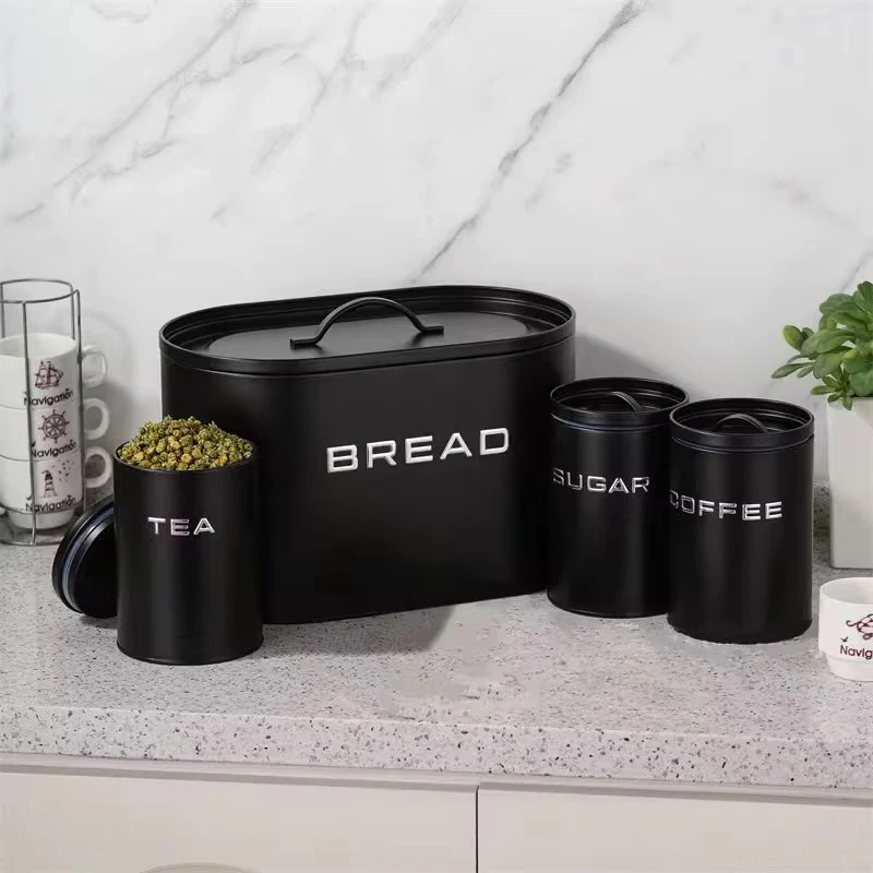 Alloy Bread Bin with 3 Labelled Airtight Canisters Set - Image 4