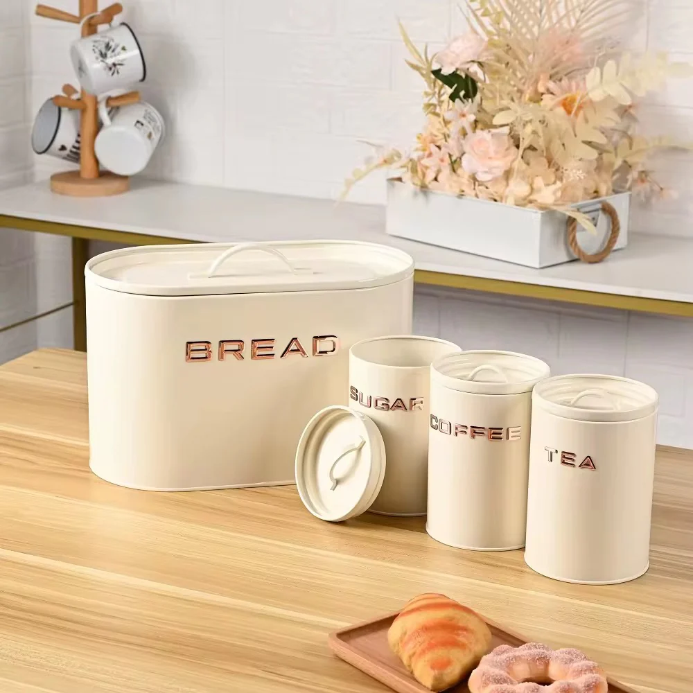 Alloy Bread Bin with 3 Labelled Airtight Canisters Set - Image 5