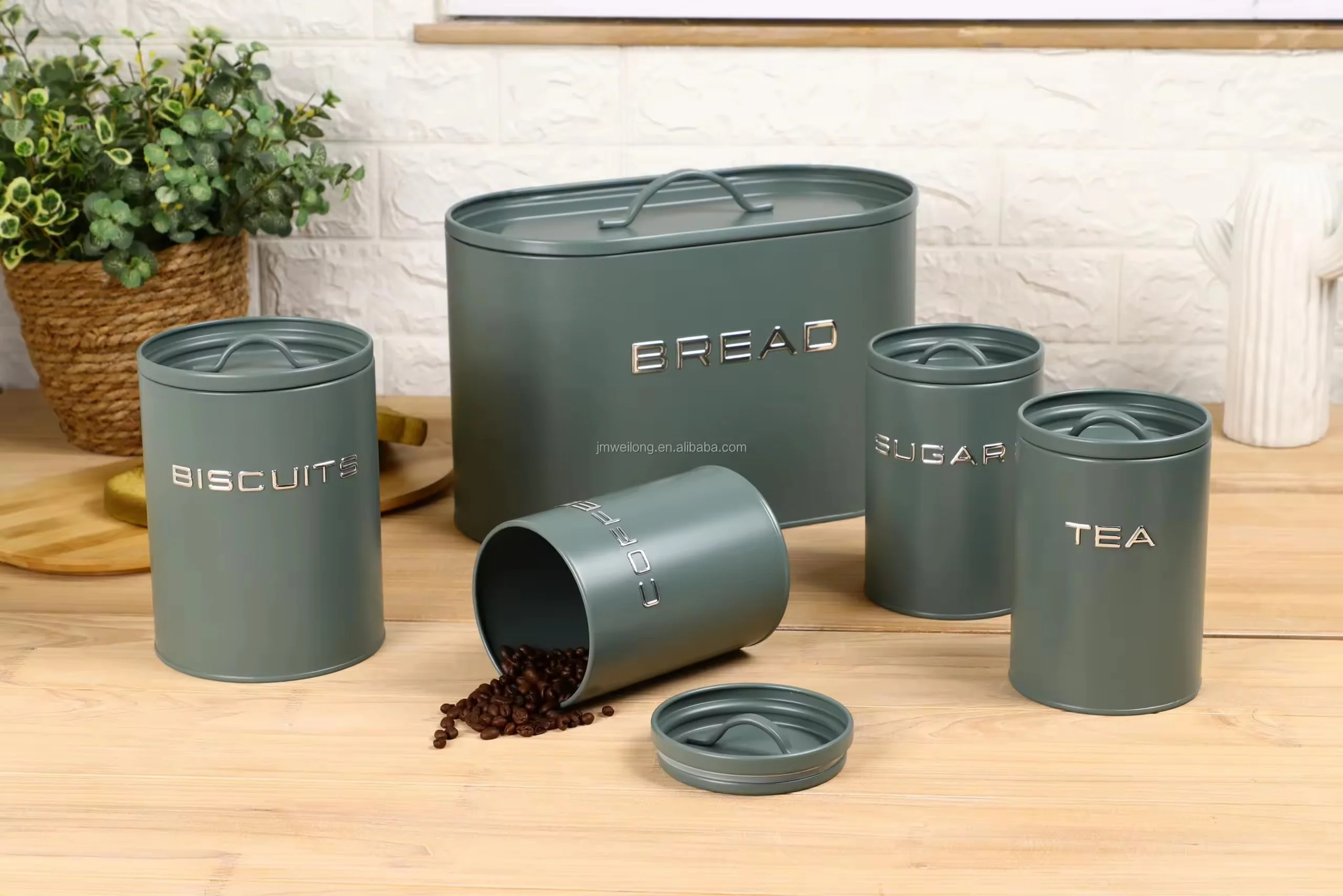 Alloy Bread Bin with 3 Labelled Airtight Canisters Set - Image 6