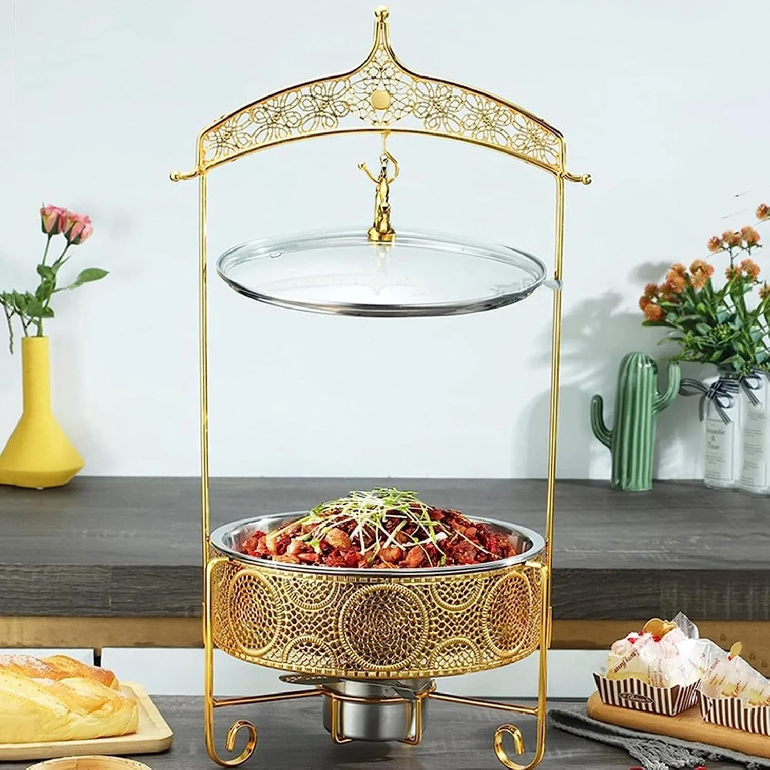 Buffet Server and Heater - Buffet Plate with Lid, Hotpot Buffet Setting, Food Heater for Party Buffet, Table Buffet Heater - Image 4