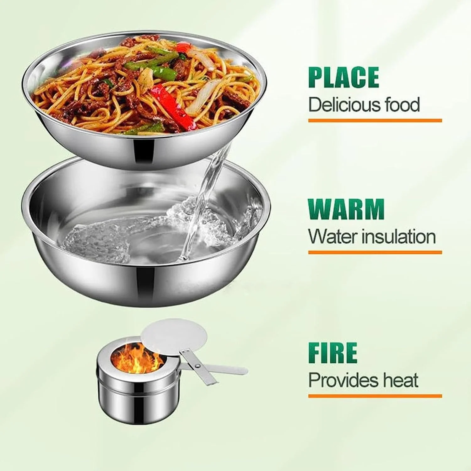 Buffet Server and Heater - Buffet Plate with Lid, Hotpot Buffet Setting, Food Heater for Party Buffet, Table Buffet Heater - Image 5