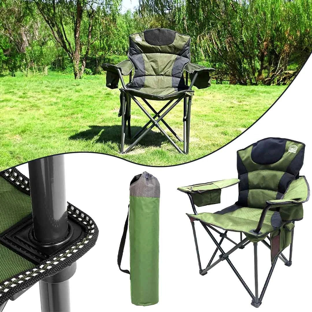 Camp Master Camping Outdoor Beach Chair Portable Fishing Hiking Foldable Chair with Cup Holder and Side Pockets - Image 3