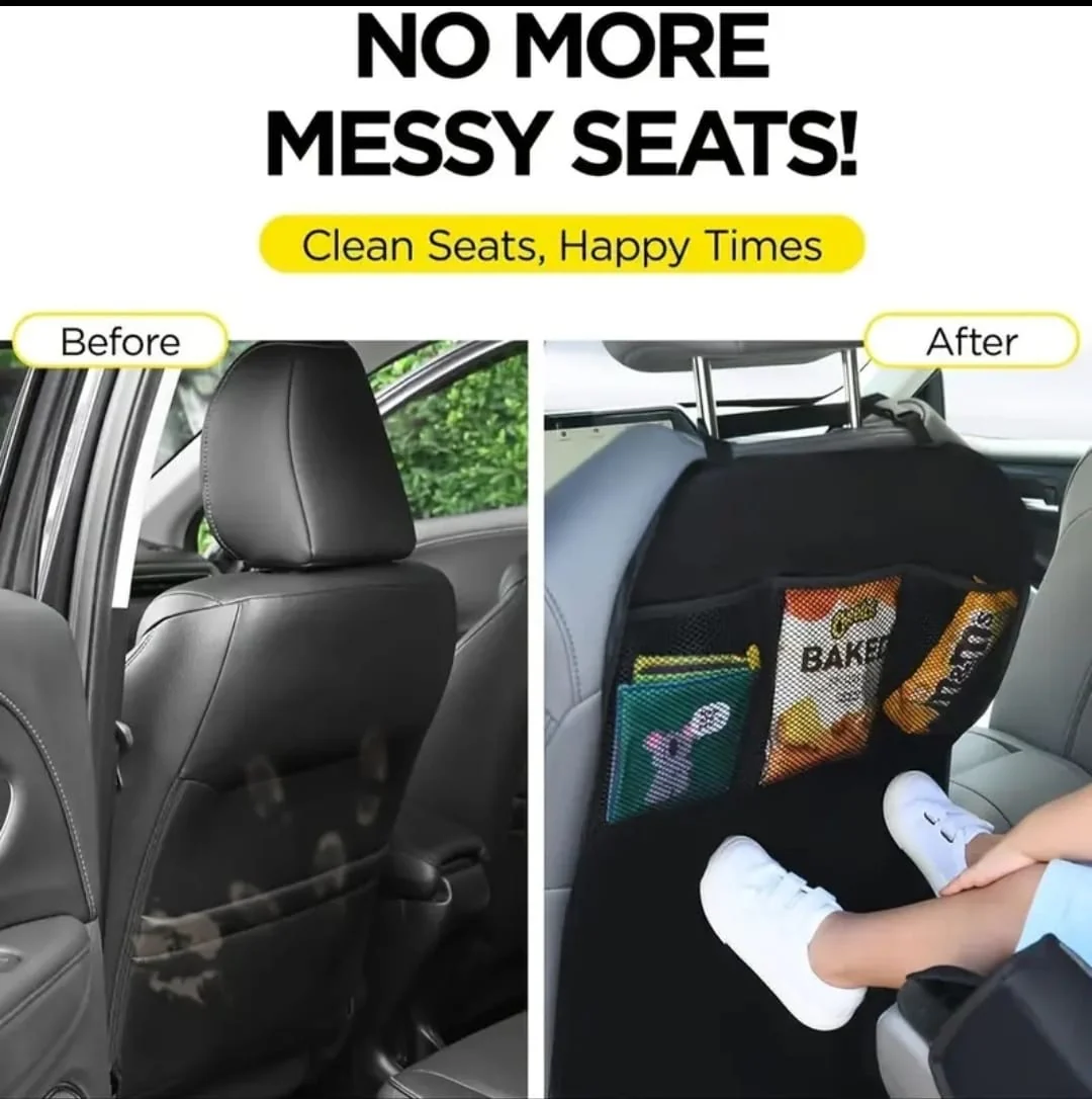 Car Back Seat Kick Mat + 3 Pockets Storage - Image 2