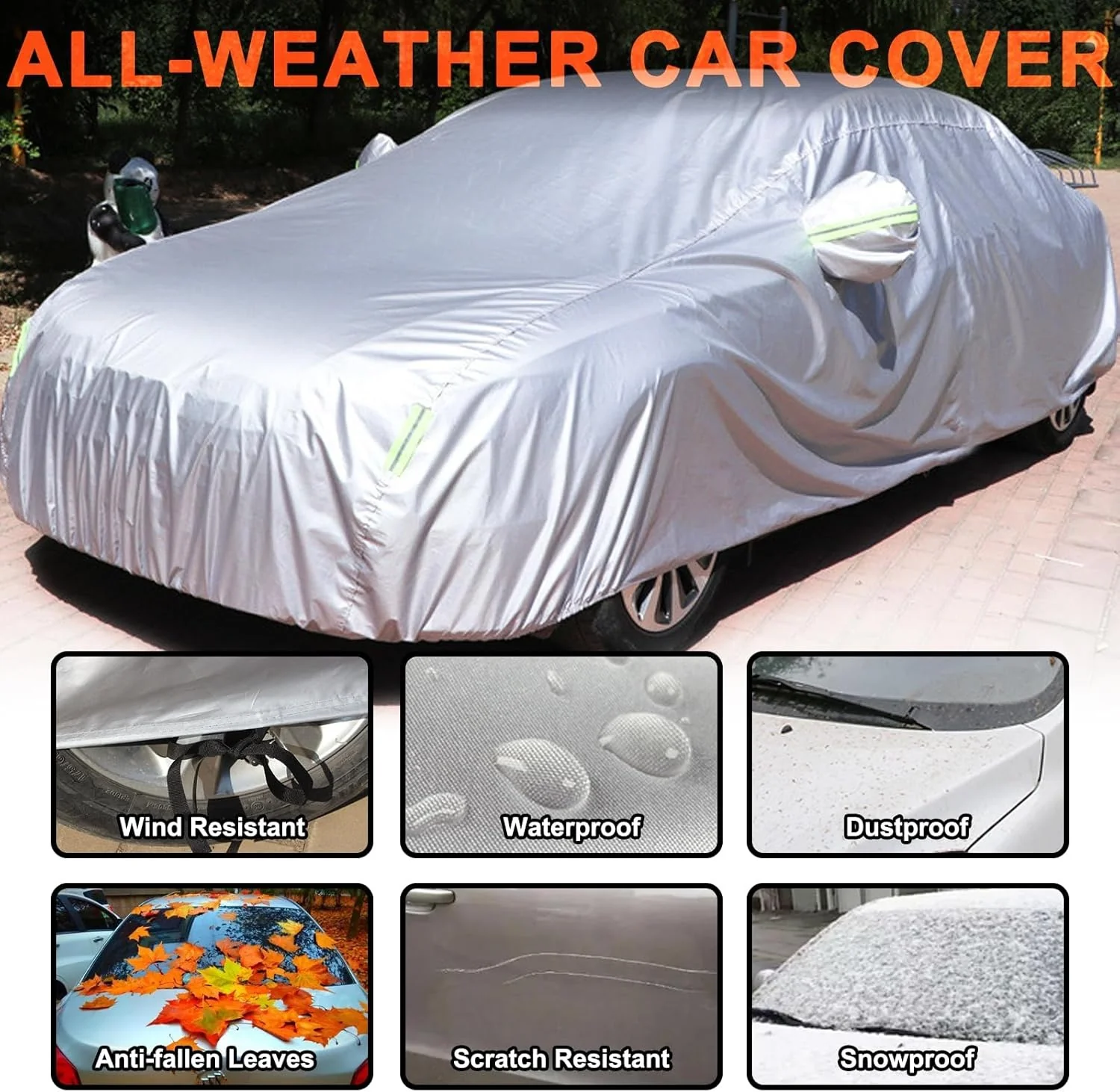 Car Cover Heavy Duty Waterproof Full Car Cover All Weather Protection Outdoor Indoor Use UV Dustproof - Image 2