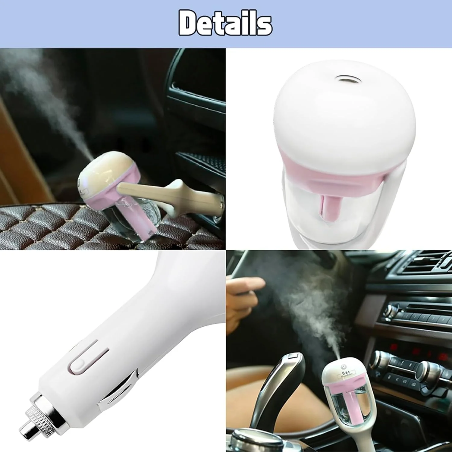 Car Humidifier, Car Essential Oil Diffuser, Portable Car Air Freshener, Personal Car Purifier Humidifier, Mini Cool Mist Humidifier with 12V Charging Port Blue - Image 6