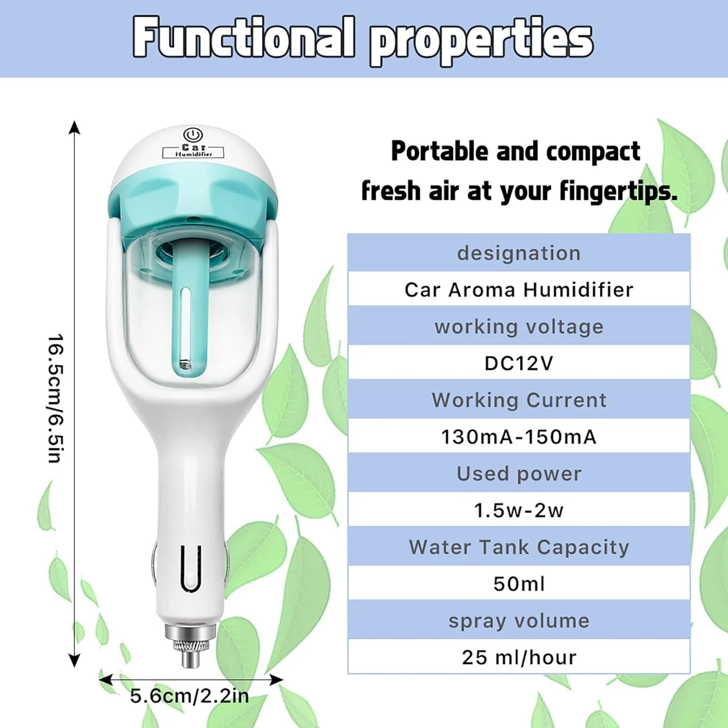 Car Humidifier, Car Essential Oil Diffuser, Portable Car Air Freshener, Personal Car Purifier Humidifier, Mini Cool Mist Humidifier with 12V Charging Port Blue - Image 7