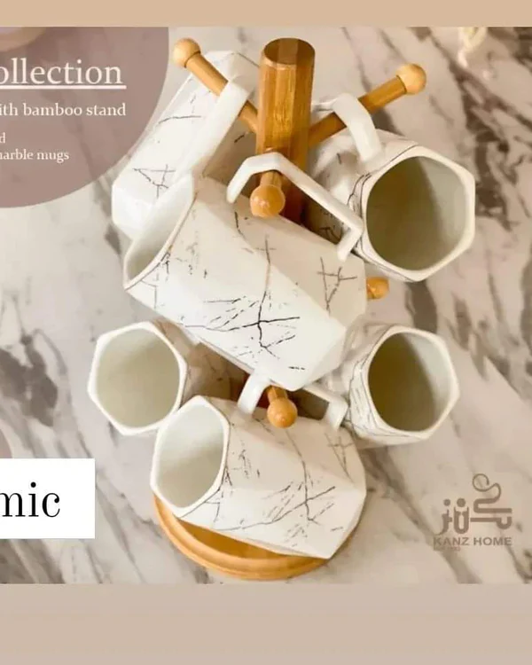 Ceramic cups set with bamboo holder - Image 2