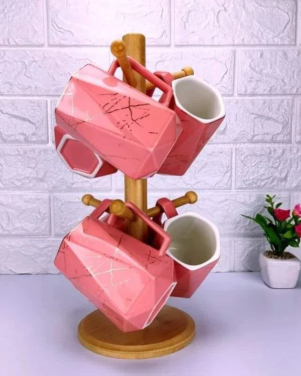 Ceramic cups set with bamboo holder - Image 3