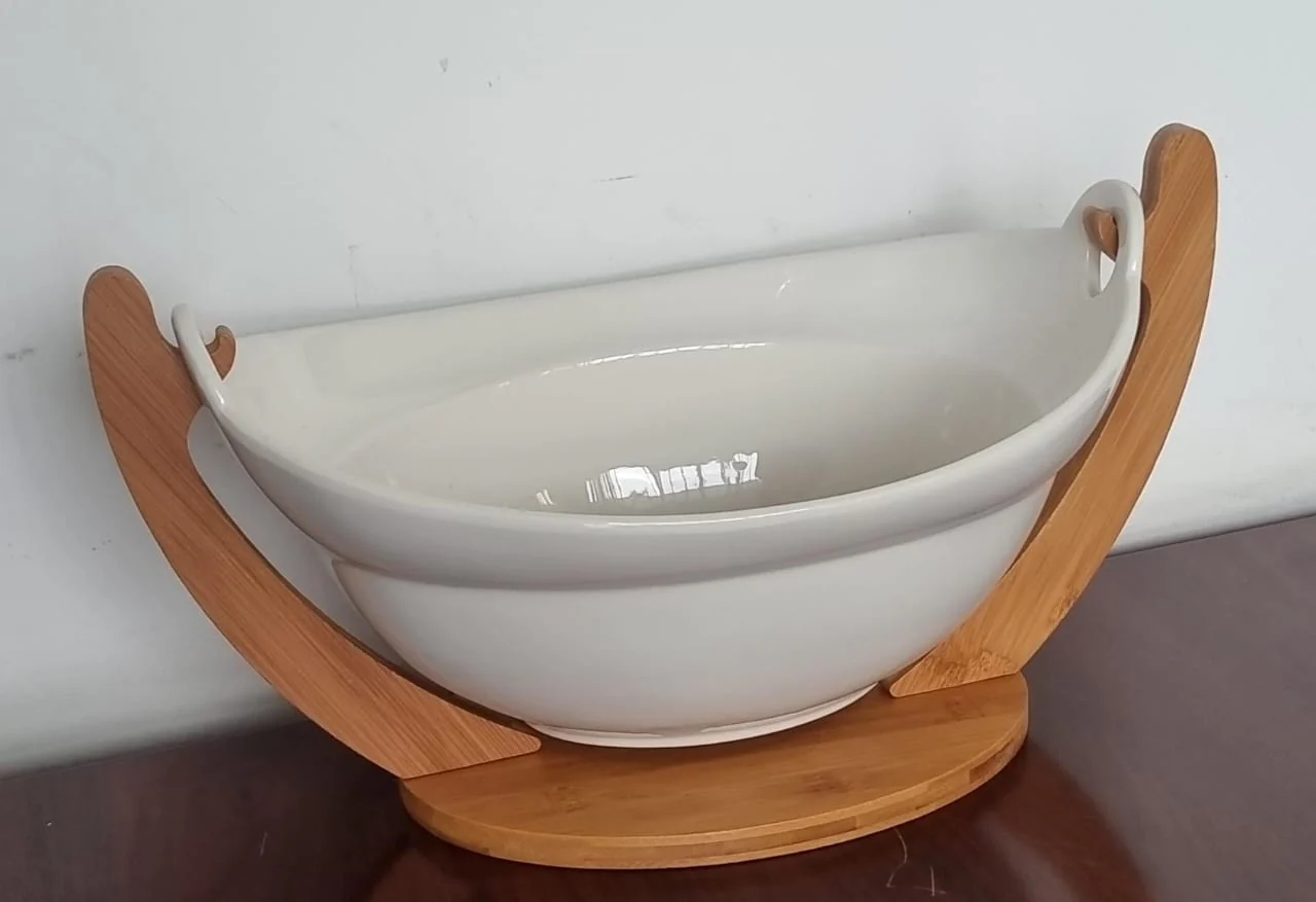 Ceramic fruit bowl on bamboo base - Image 2