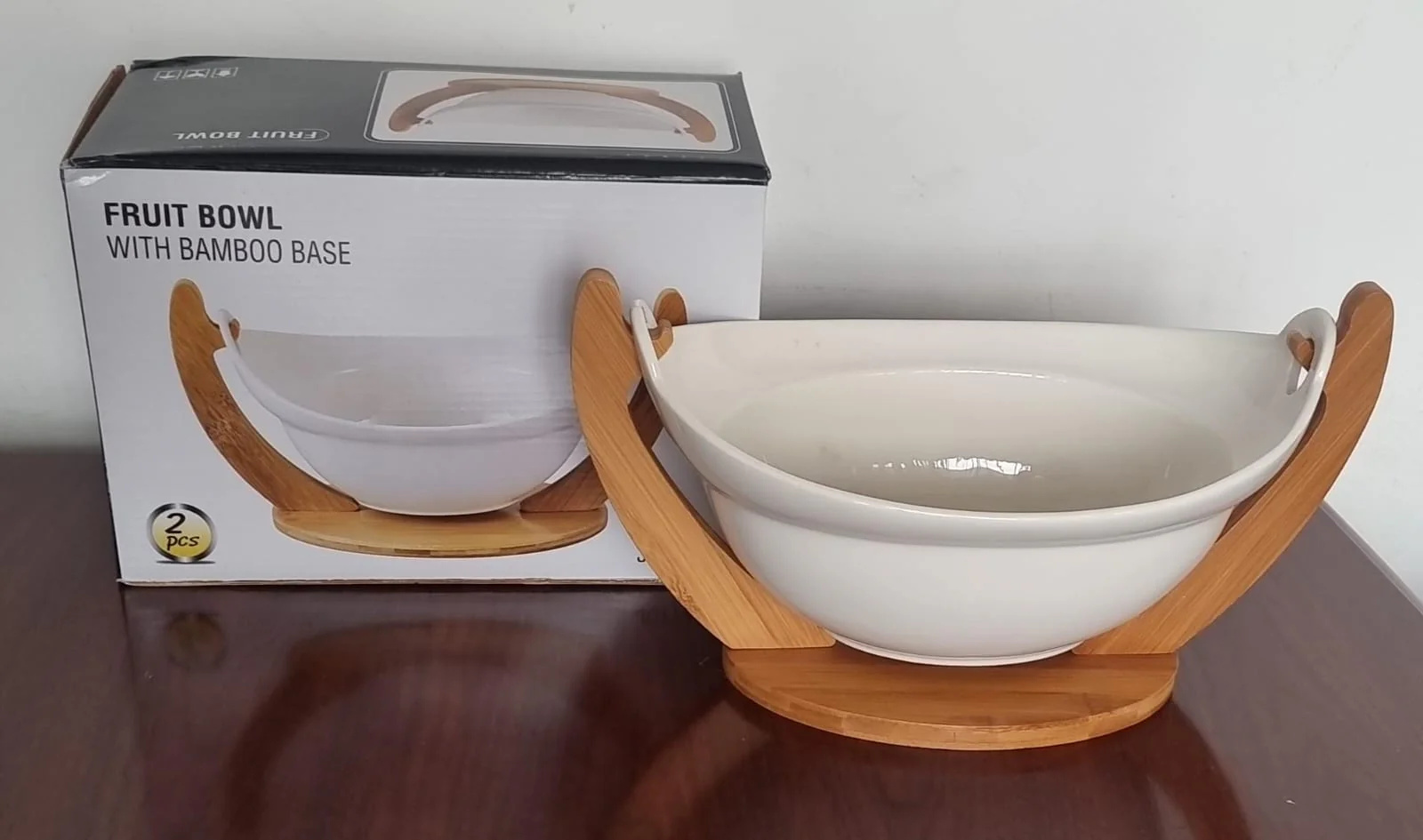 Ceramic fruit bowl on bamboo base - Image 3