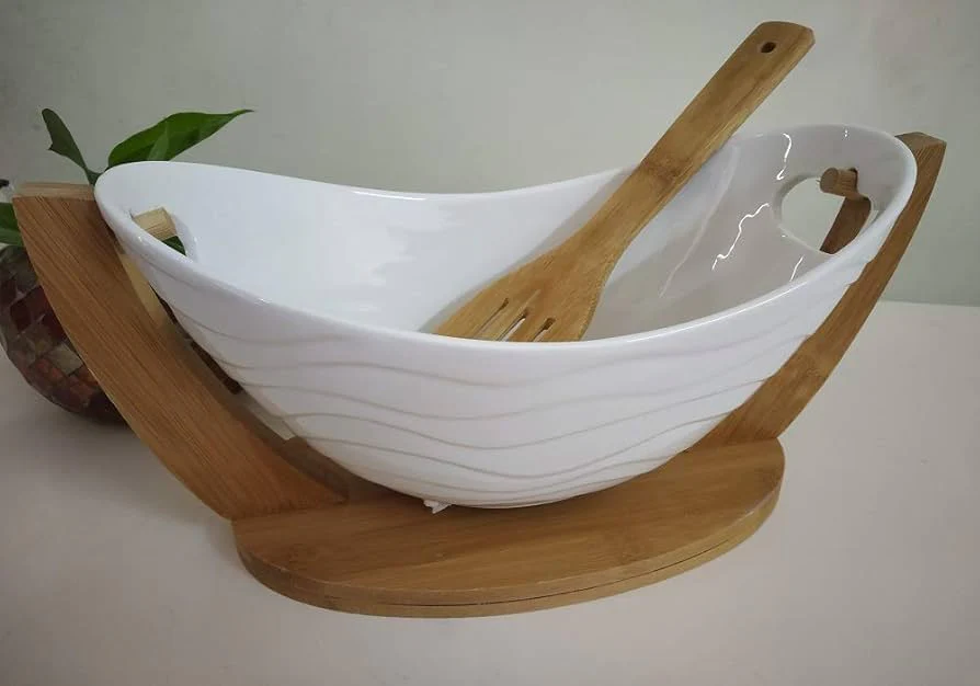 Ceramic fruit bowl on bamboo base - Image 6
