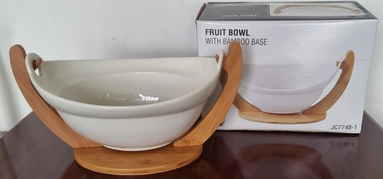 Ceramic fruit bowl on bamboo base - Image 7