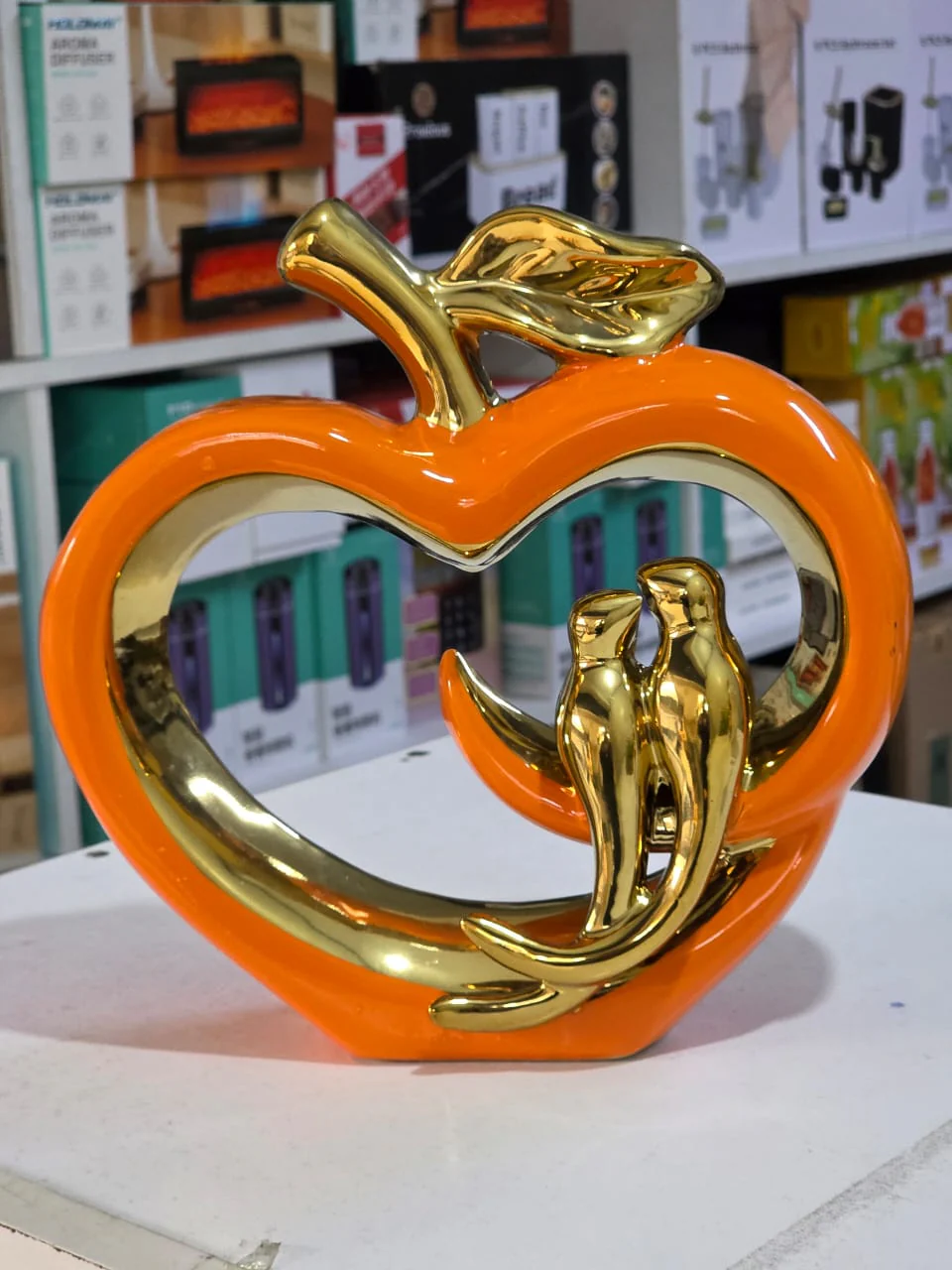 Ceramic hollow crafts Apple golden bird simulation Ceramic decorations art crafts cabinet bookshelf, desktop ornaments statue - Image 2
