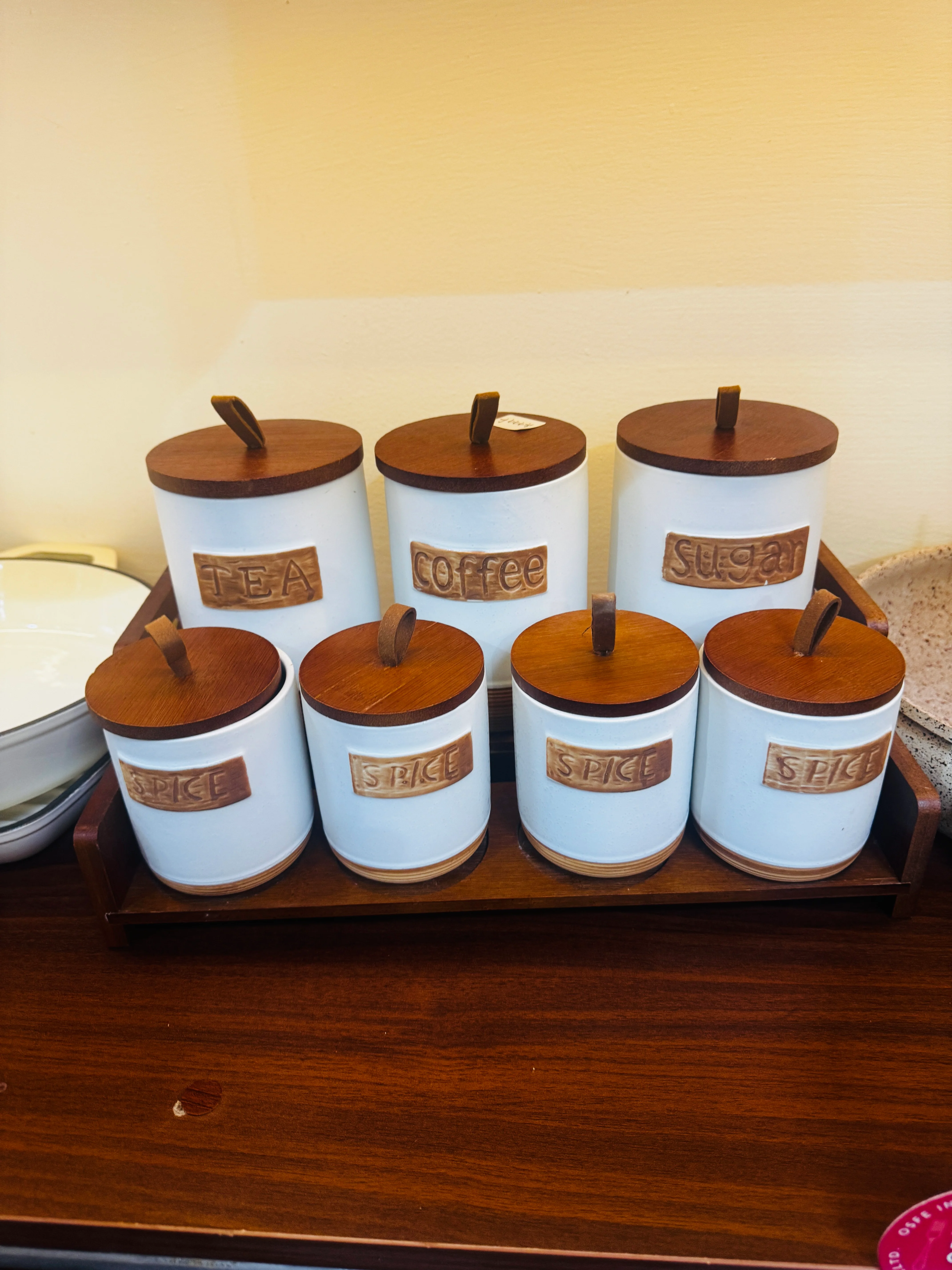 Ceramic Tea, Coffee & Sugar Canister Set with Bamboo Base Airtight Storage Jars - Image 4