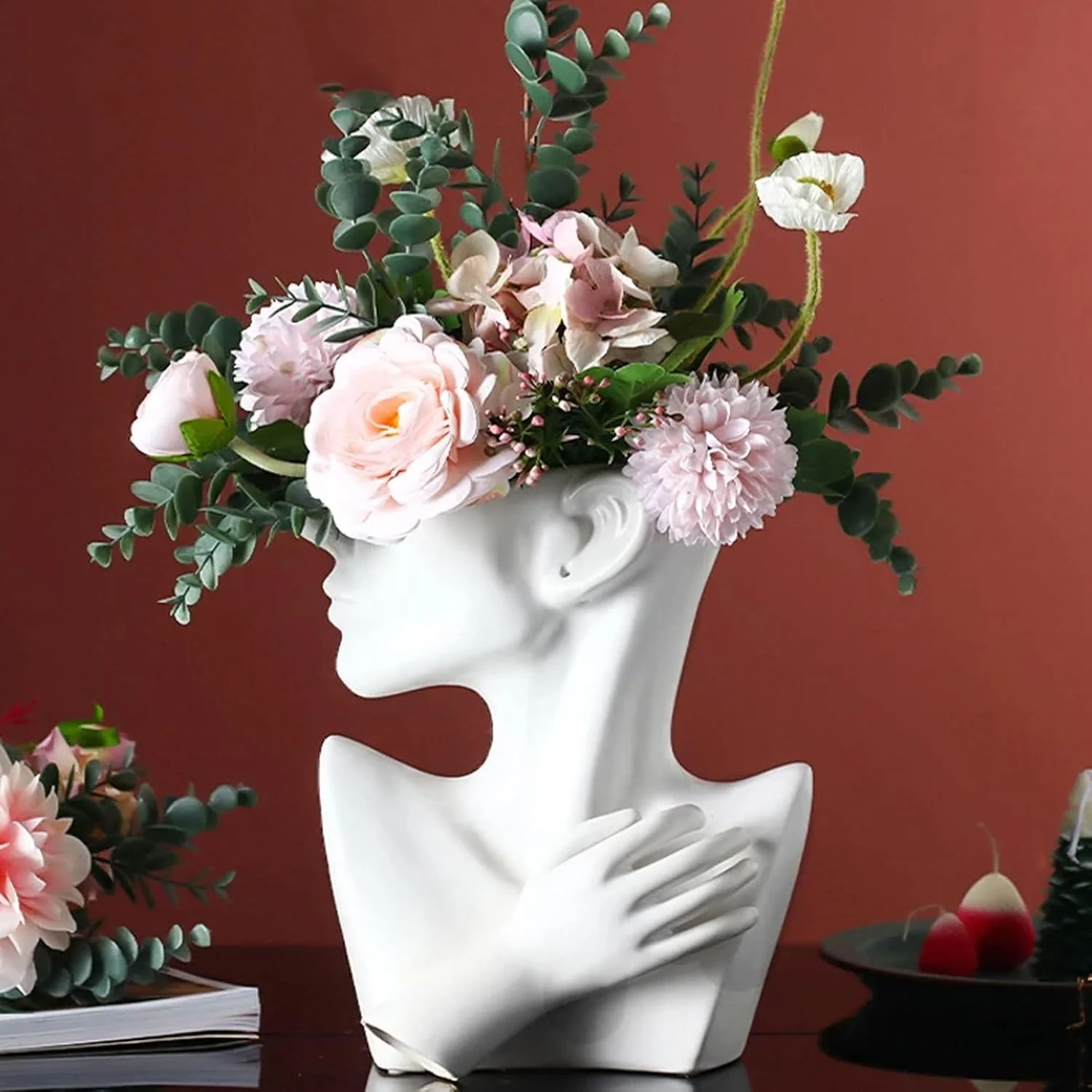 Ceramics Vase Human Head Abstract Half Body Flower vase Flower Arrangement Human Face Modern Home Decoration - Image 2