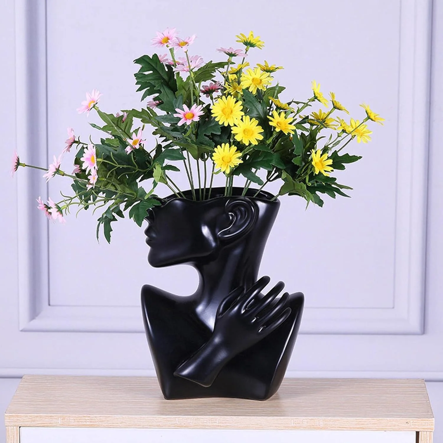 Ceramics Vase Human Head Abstract Half Body Flower vase Flower Arrangement Human Face Modern Home Decoration - Image 3