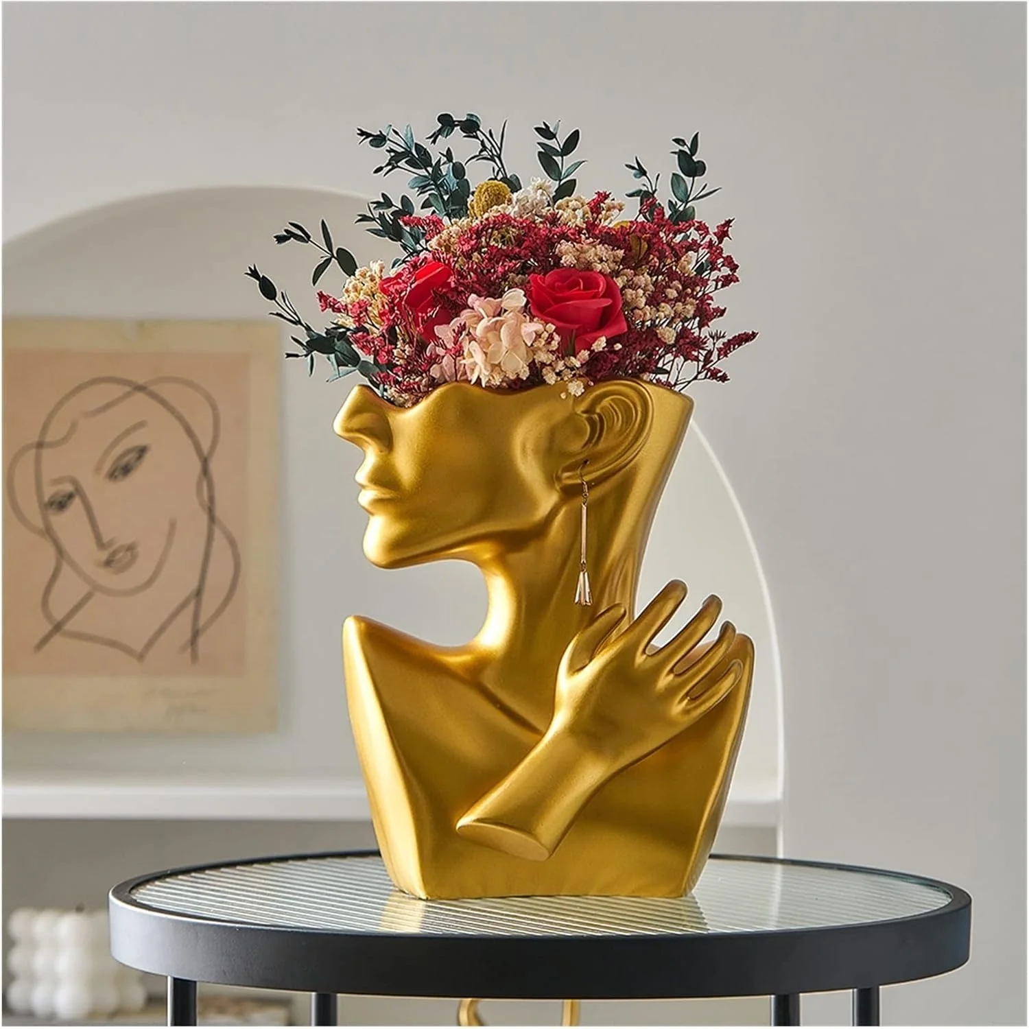 Ceramics Vase Human Head Abstract Half Body Flower vase Flower Arrangement Human Face Modern Home Decoration - Image 5