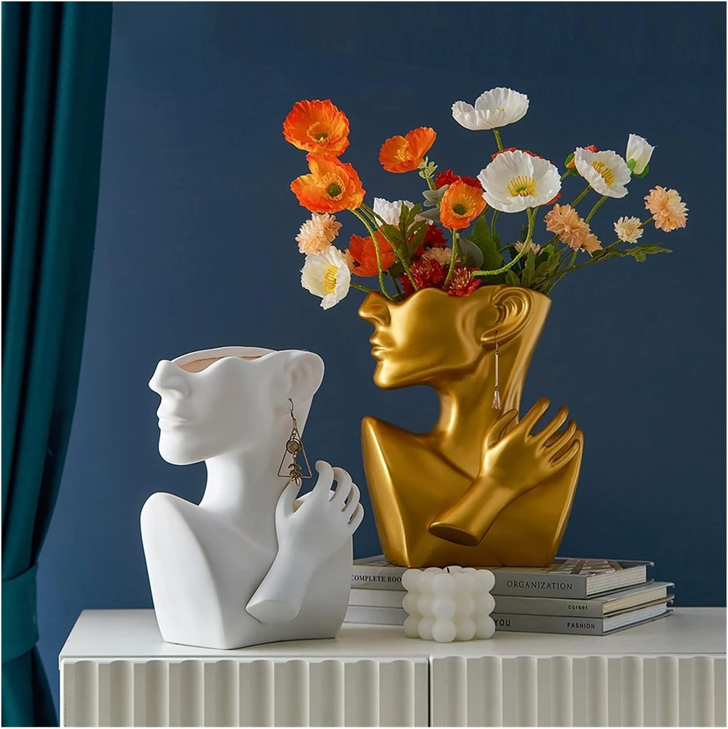 Ceramics Vase Human Head Abstract Half Body Flower vase Flower Arrangement Human Face Modern Home Decoration - Image 6