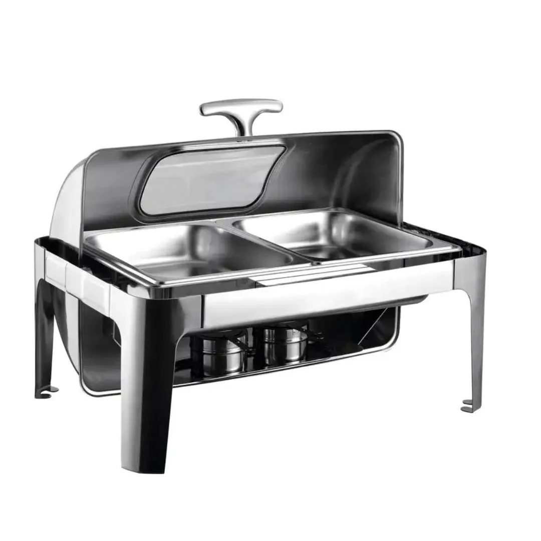 9L Stainless Steel Roll Top Chafing Dish with Glass Window (Buffet Food Warmer) - Image 2