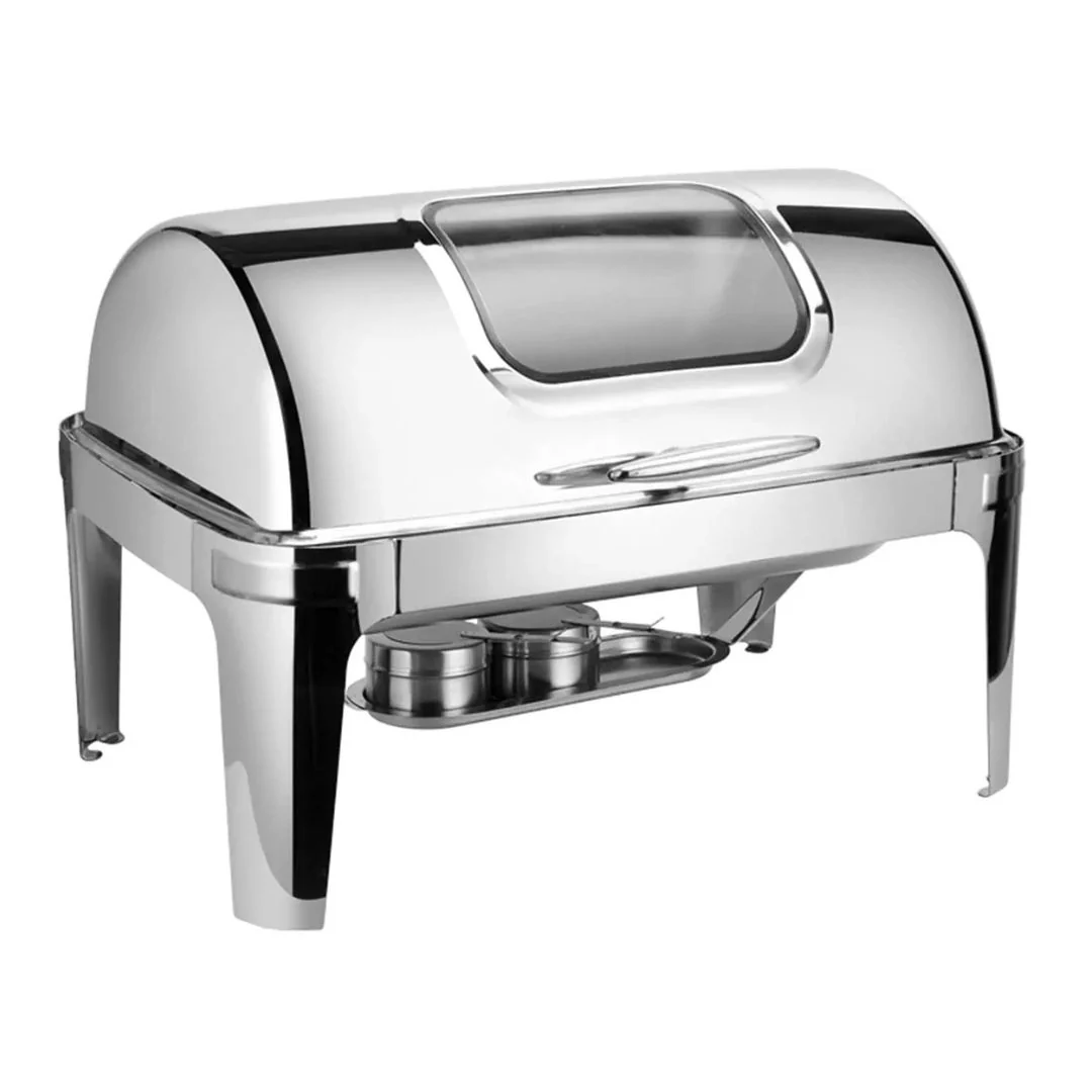 9L Stainless Steel Roll Top Chafing Dish with Glass Window (Buffet Food Warmer) - Image 3