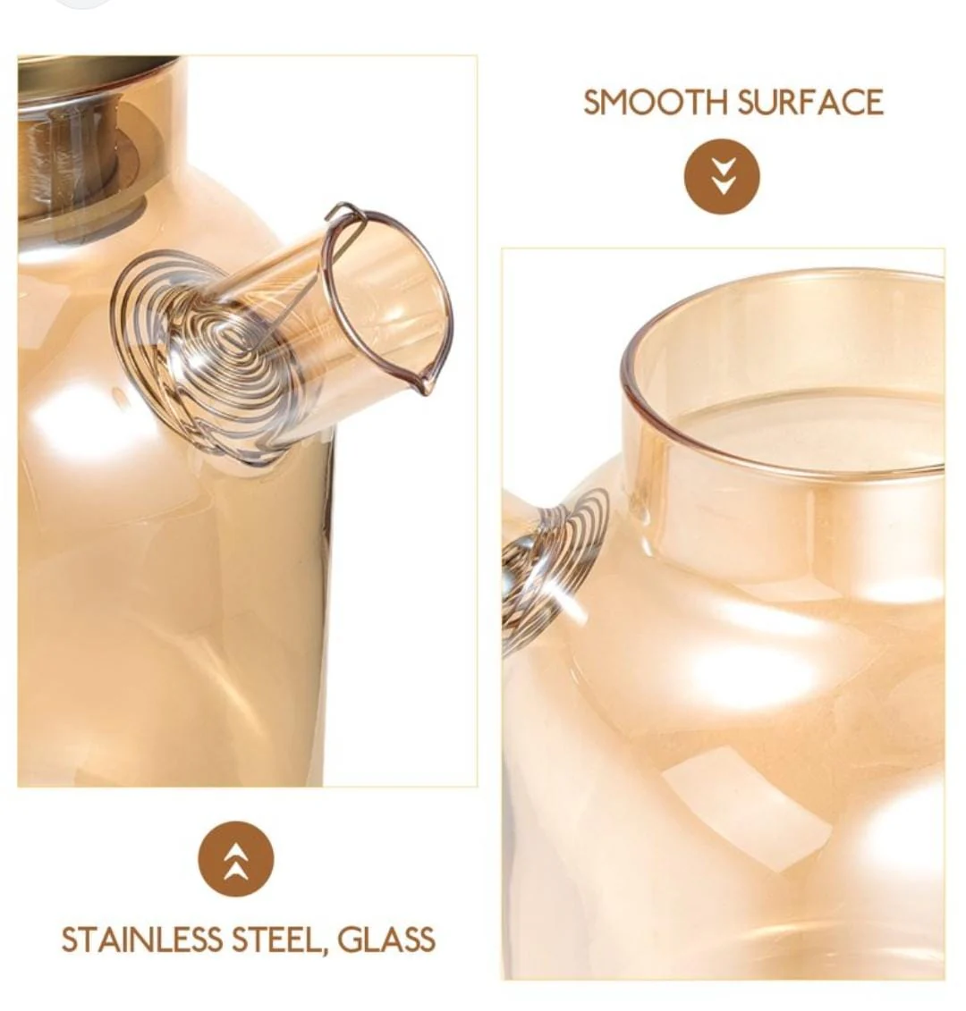 Chapin 1800ml golden glass pitcher tea pot with a spring sieve - Image 3
