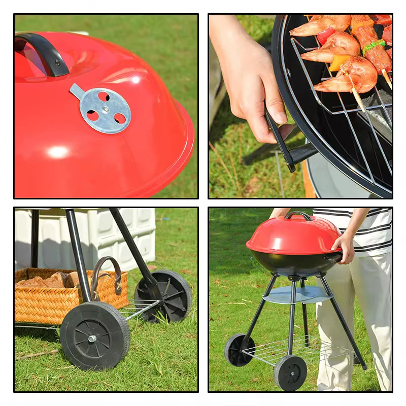 Charcoal Kettle Berbeque & BBQ Grill 44cm Portable with Wheels - Image 3