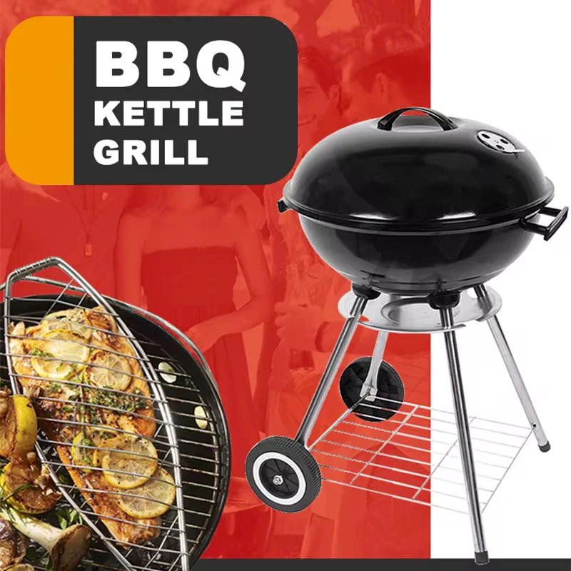 Charcoal Kettle Berbeque & BBQ Grill 44cm Portable with Wheels - Image 4
