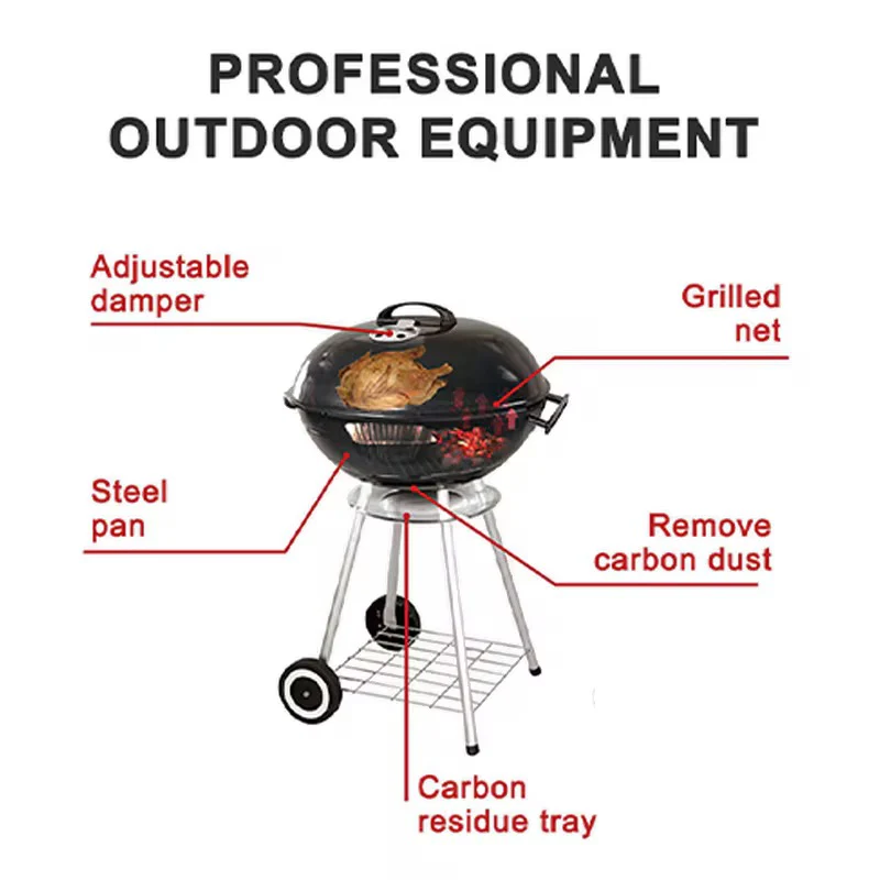 Charcoal Kettle Berbeque & BBQ Grill 44cm Portable with Wheels - Image 6