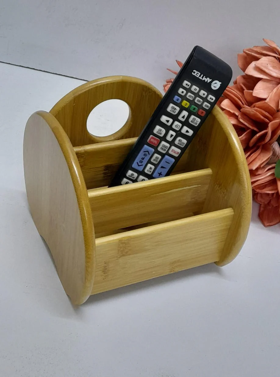 Classic Elegant Bamboo Desktop Remote Organizer Natural Wood TV & Remote Control Holder for Living Room & Bedroom - Image 2