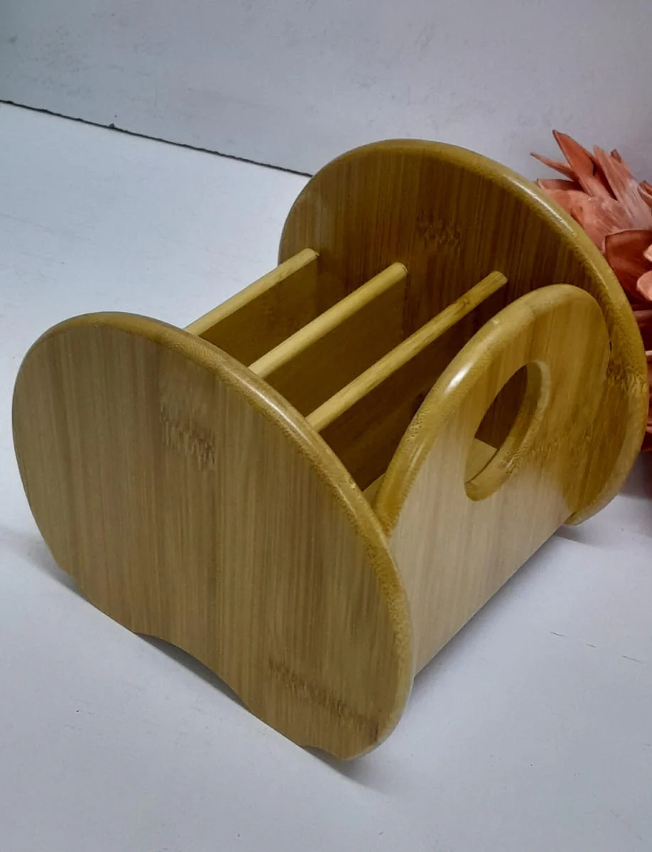 Classic Elegant Bamboo Desktop Remote Organizer Natural Wood TV & Remote Control Holder for Living Room & Bedroom - Image 3