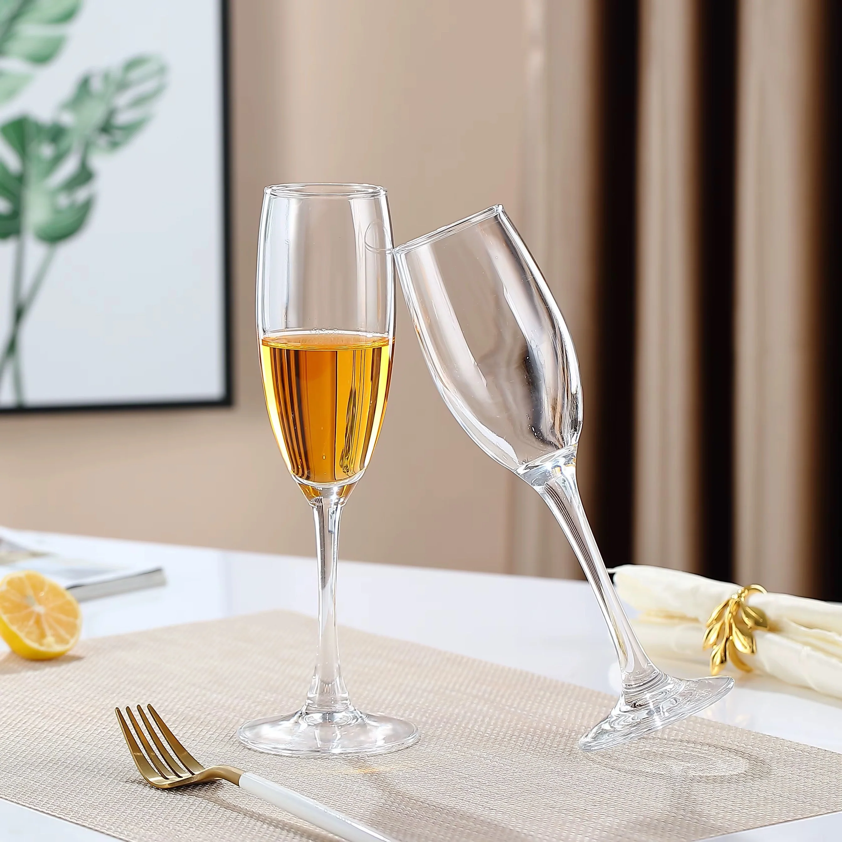 Classic Champagne Glasses Set of 6, 6oz Glass Champagne Flutes, Stemmed Champagne Flutes, Sparkling Wine Glass for Party, Wedding and Home - Clear,250ml - Image 3