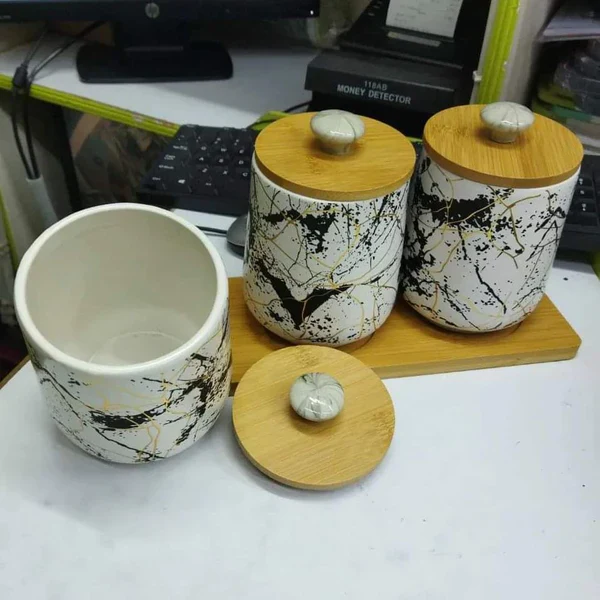 Classy ceramic seasoning canister set with a tray - Image 2