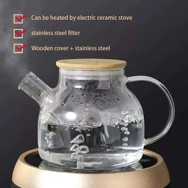 Clear Borosilicate Glass teapot with Infuser - Image 3