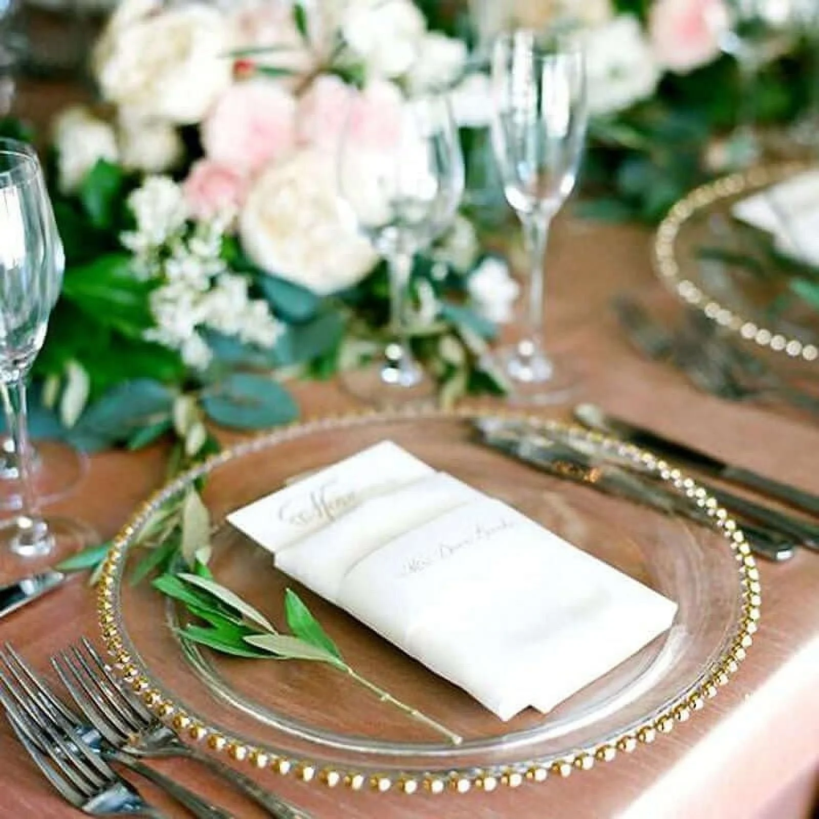 Clear Gold 13" Round Glass Charger Plates Scalloped Rim Party Events Tableware - Image 3