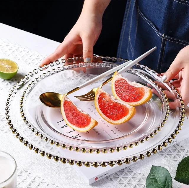Clear Gold 13" Round Glass Charger Plates Scalloped Rim Party Events Tableware - Image 6
