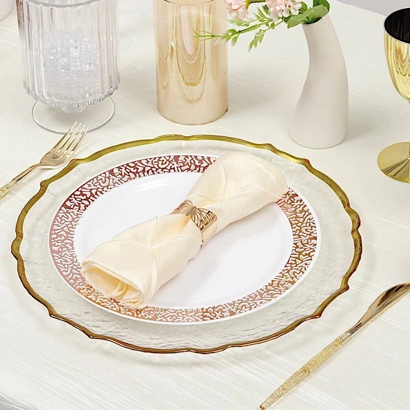 Clear Gold 13" Round Glass Charger Plates Scalloped Rim Party Events Tableware - Image 7