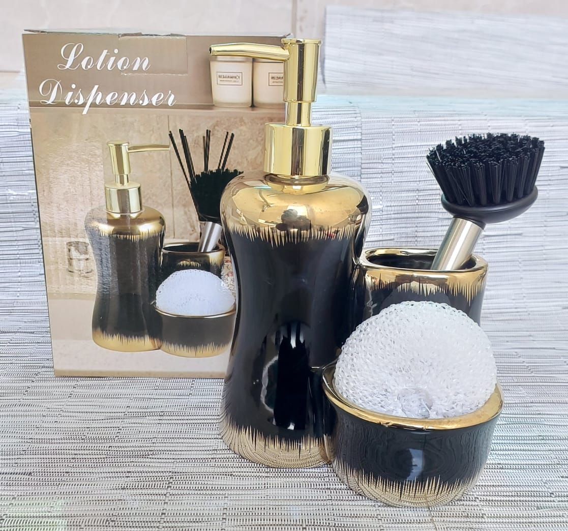 Combined 3 level ceramic lotion / soap dispenser with 2 slots brush and wash pad - Image 3