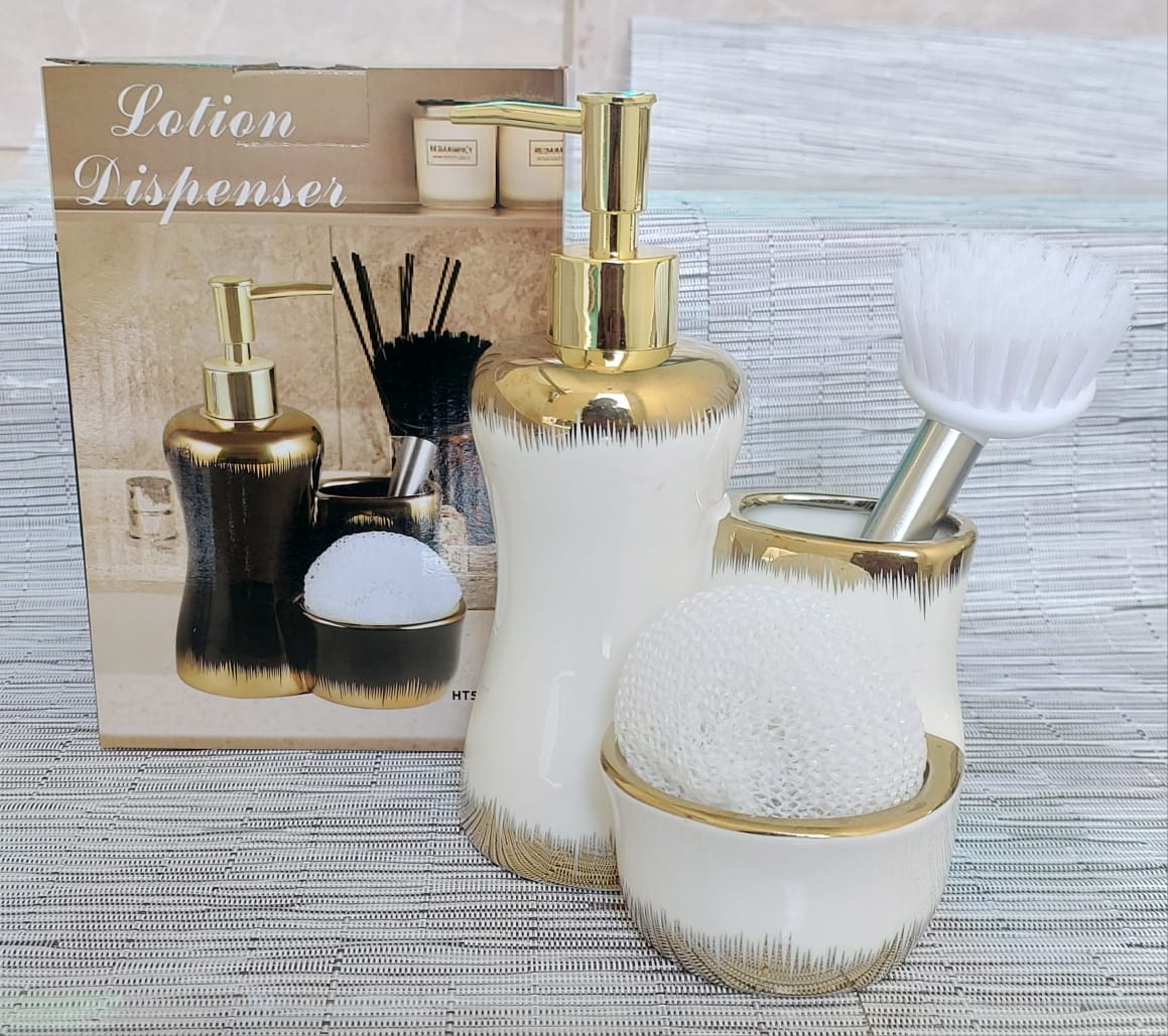 Combined 3 level ceramic lotion / soap dispenser with 2 slots brush and wash pad - Image 4
