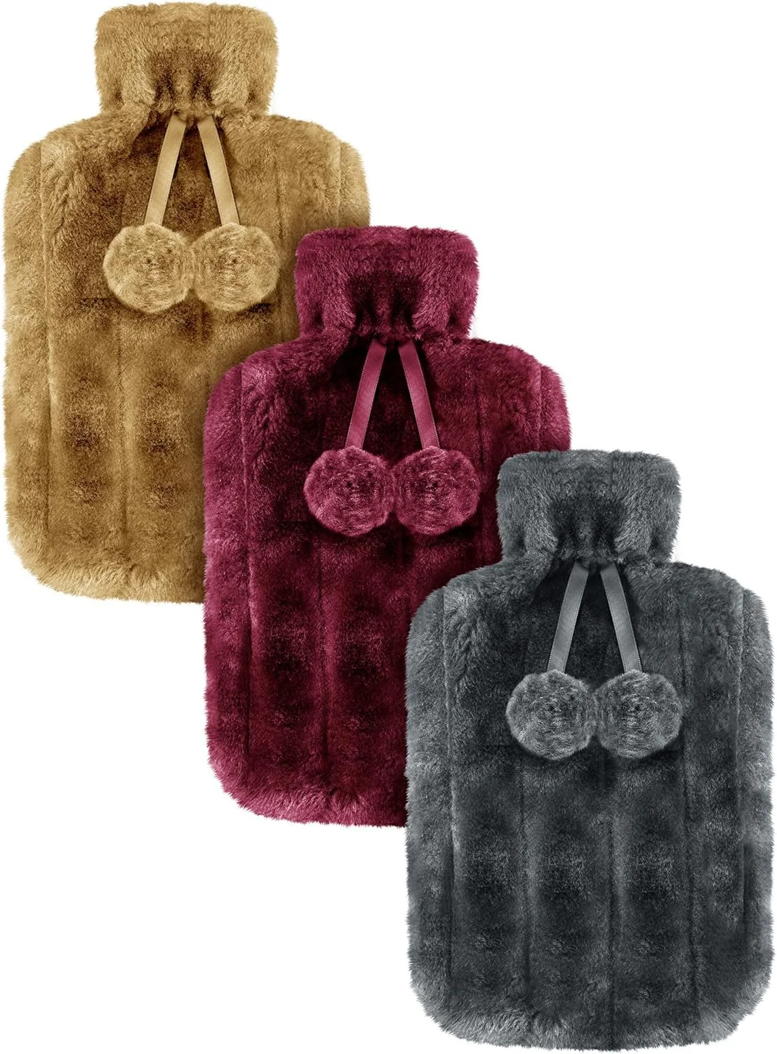 Cosy Faux Fur Pom Pom Hot Water Bottle - 2 Litre - Image 3