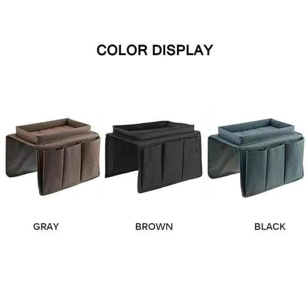 Couch arm rest organizer with top tray and pockets - Image 3