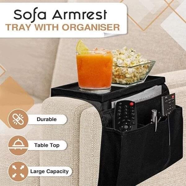 Couch arm rest organizer with top tray and pockets - Image 4