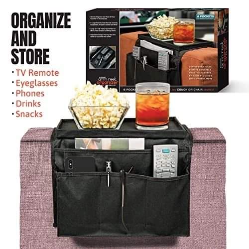 Couch arm rest organizer with top tray and pockets - Image 7