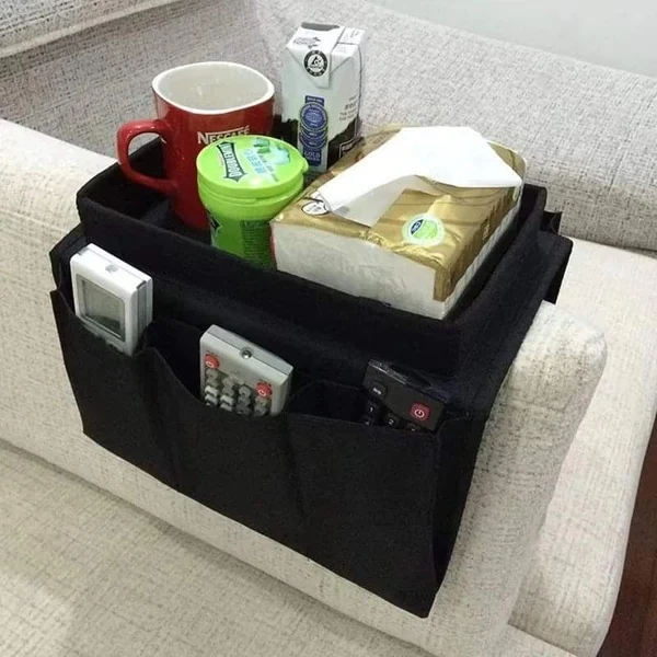 Couch arm rest organizer with top tray and pockets - Image 9