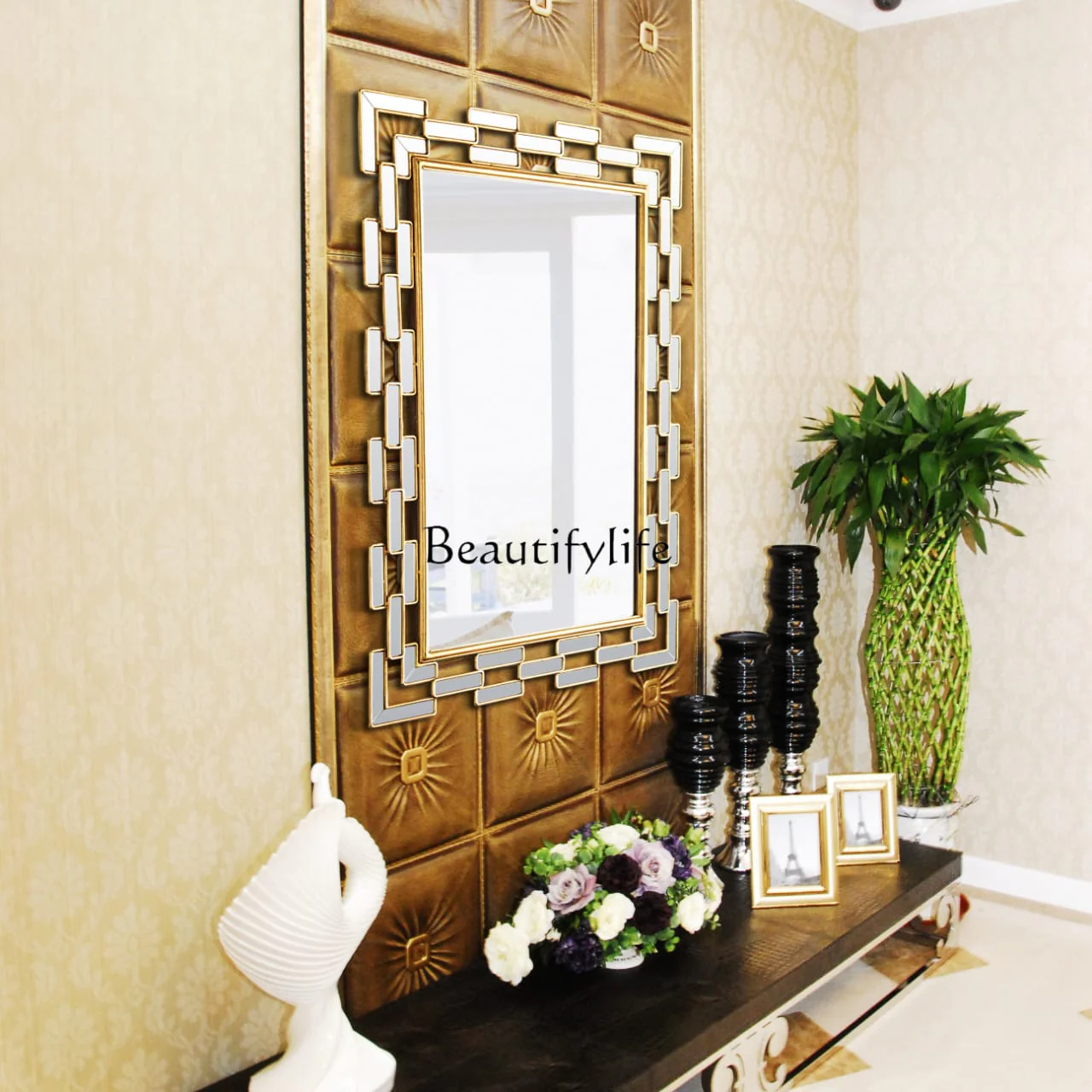 Creative Decorative Wall Mirror – Gold (74x57cm) - Image 2