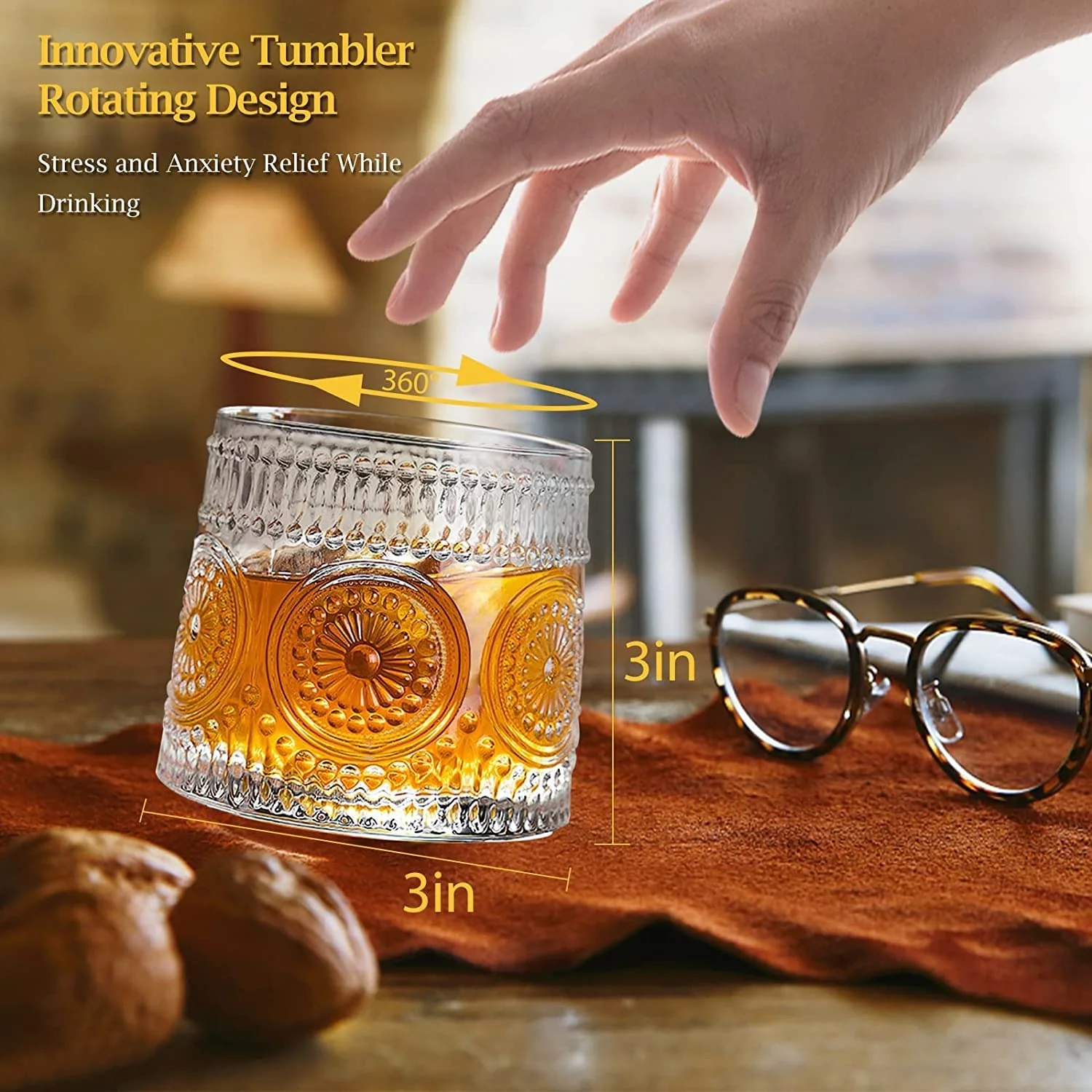 Crystal Dancing Revoving Whiskey Glasses 6pcs- 310 ml Bar Glass for Drinking Bourbon, Whisky, Scotch, Cocktails, Cognac- Old Fashioned Cocktail Tumblers - Image 4