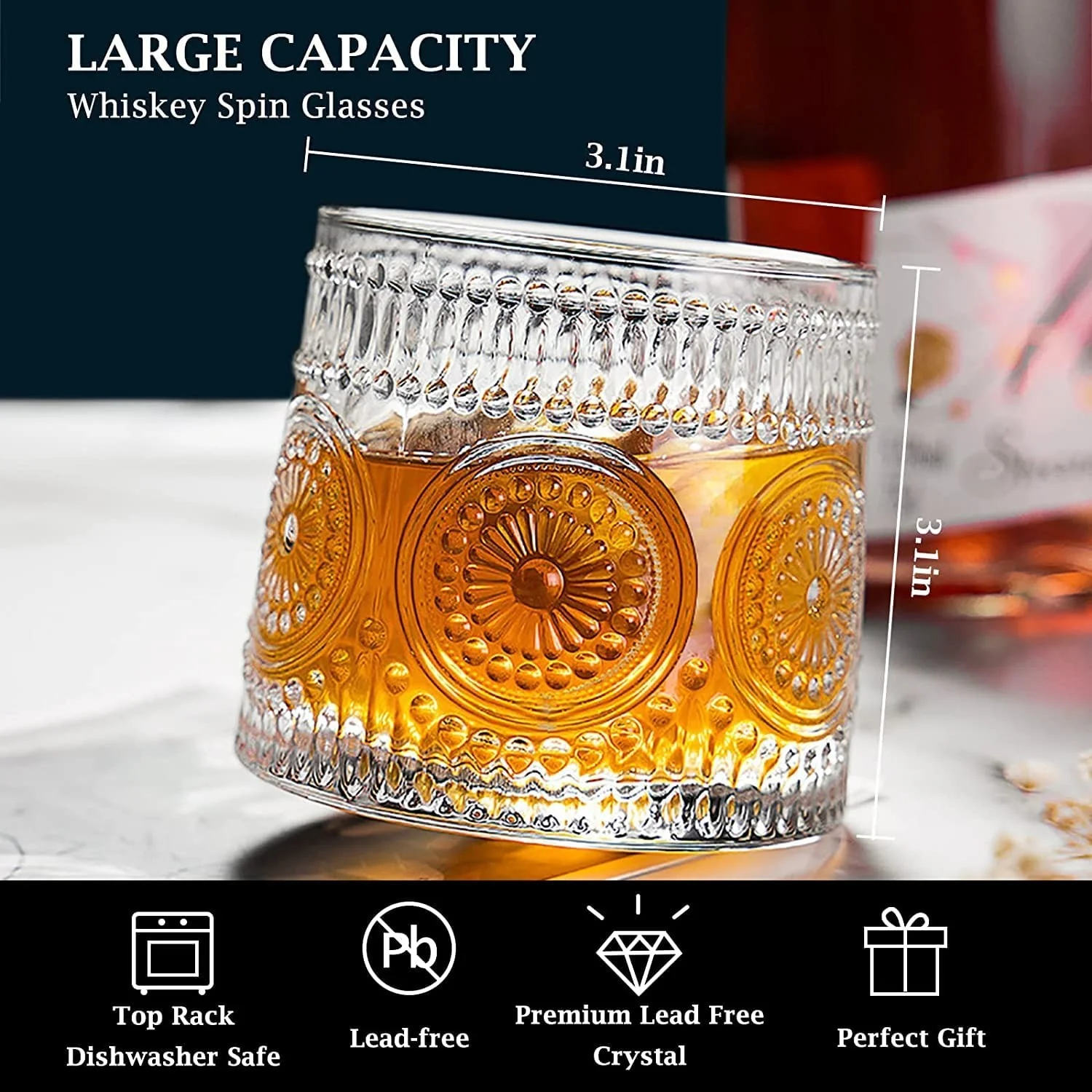 Crystal Dancing Revoving Whiskey Glasses 6pcs- 310 ml Bar Glass for Drinking Bourbon, Whisky, Scotch, Cocktails, Cognac- Old Fashioned Cocktail Tumblers - Image 6