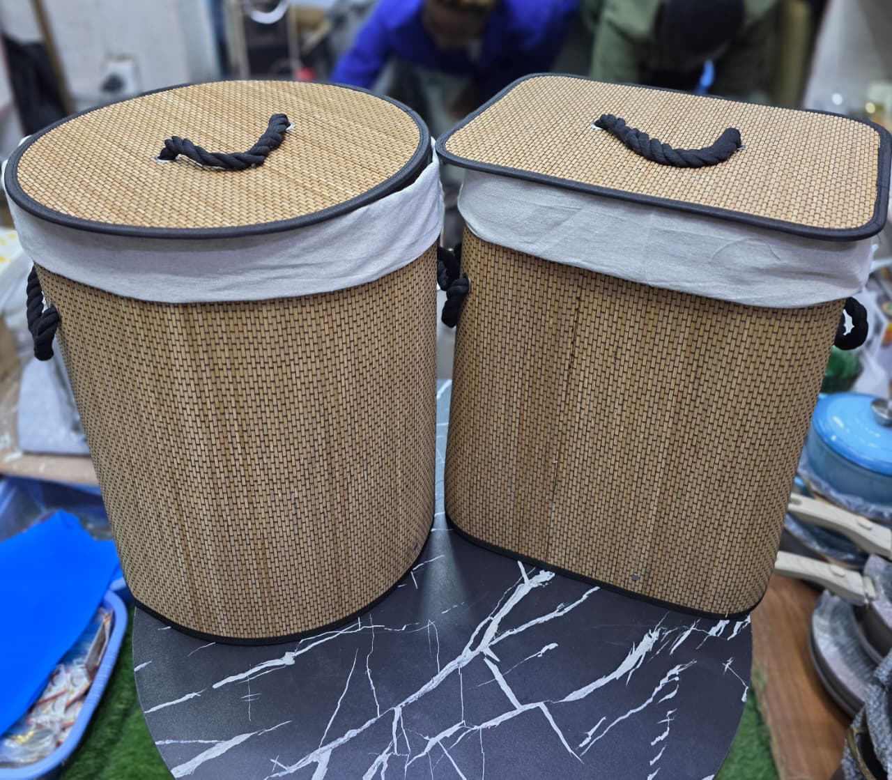 Customised Bamboo Woven Laundry Basket Collapsible Bamboo Laundry Hamper with Lid Kenya - Image 4